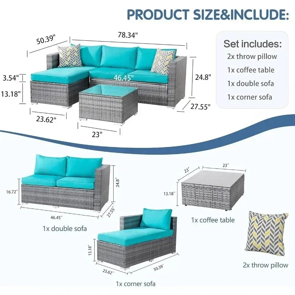 Outdoor Sofa Set of Rattan Wicker Sectional Patio Furniture Small Patio