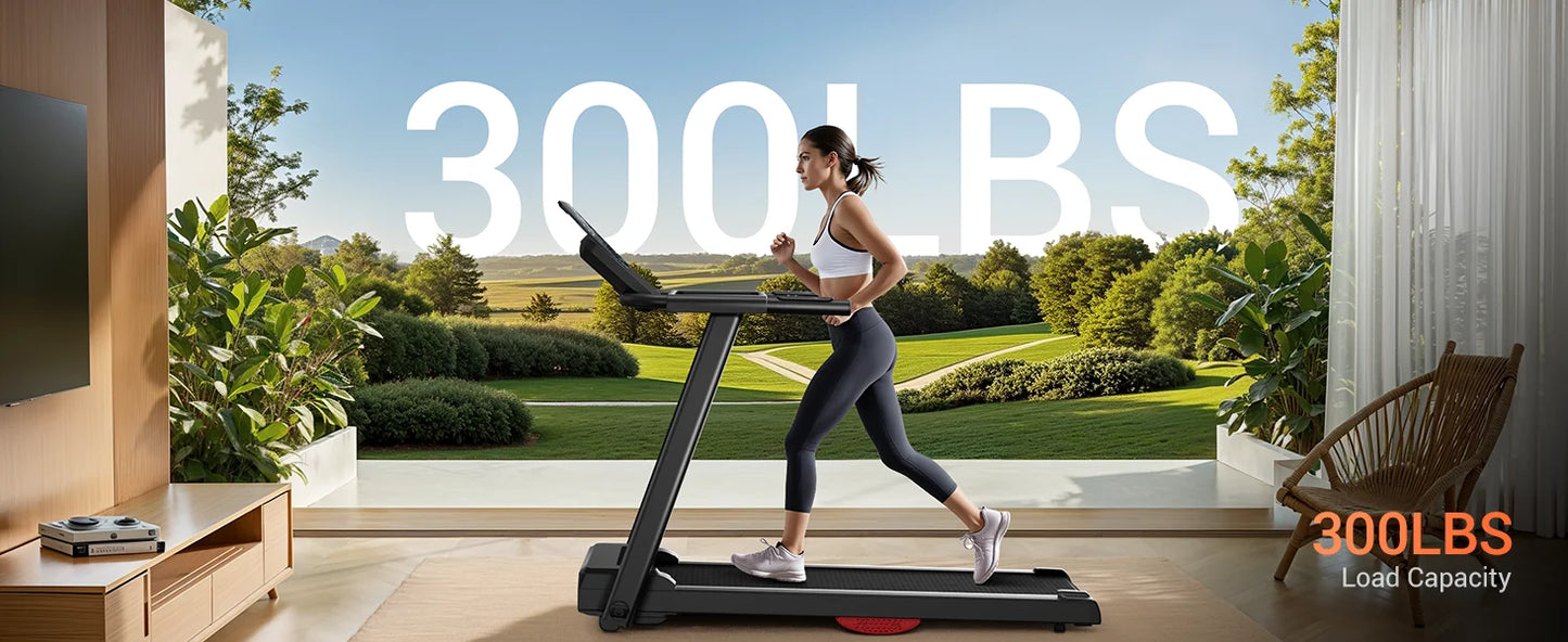 3.0HP Brushless Foldable Home Treadmill | 300LB Capacity | HR Monitor & Dual Shock