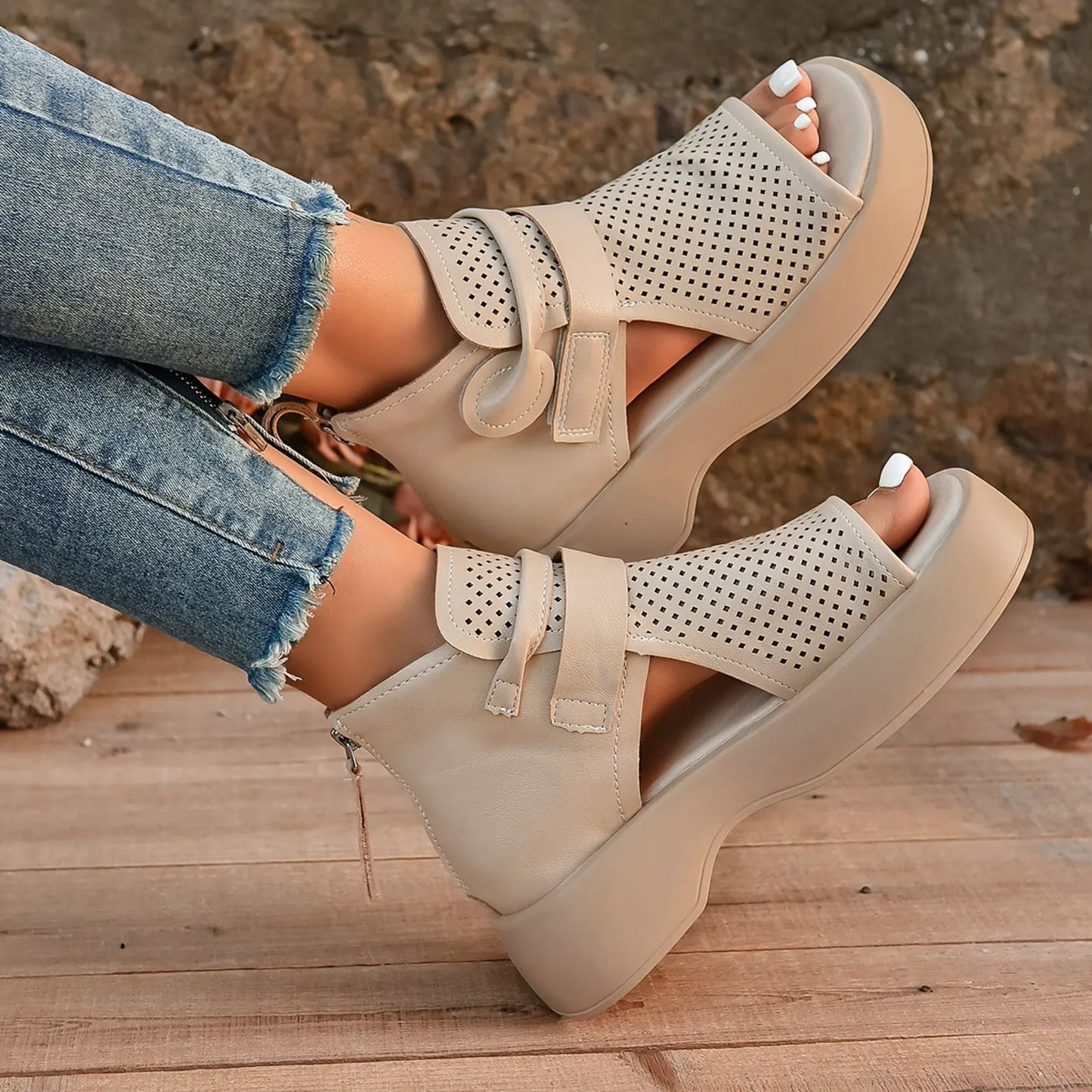 Women'S Leather Upper Plus Size Sandals Open Toe Roman Thick Sole Flat