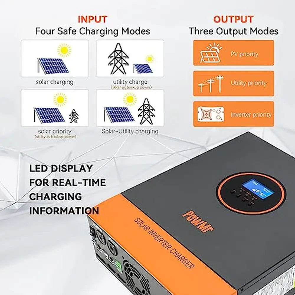 5000W Hybrid Solar Inverter Charger 48V DC 110V AC MPPT Controller LCD Display
