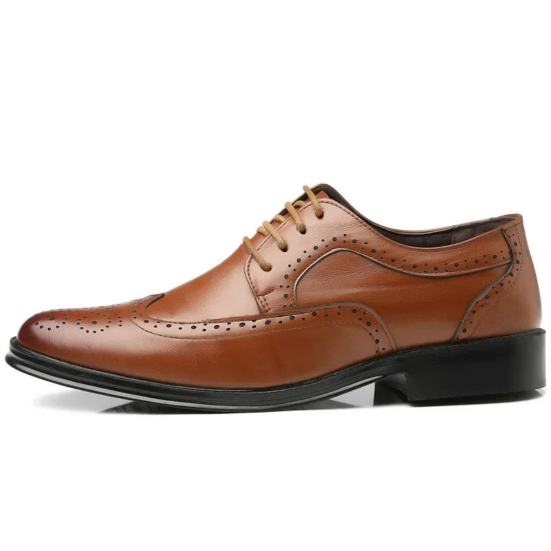 Oxford Shoes Genuine Calfskin Leather Brogue Dress Shoes Classic Business Formal