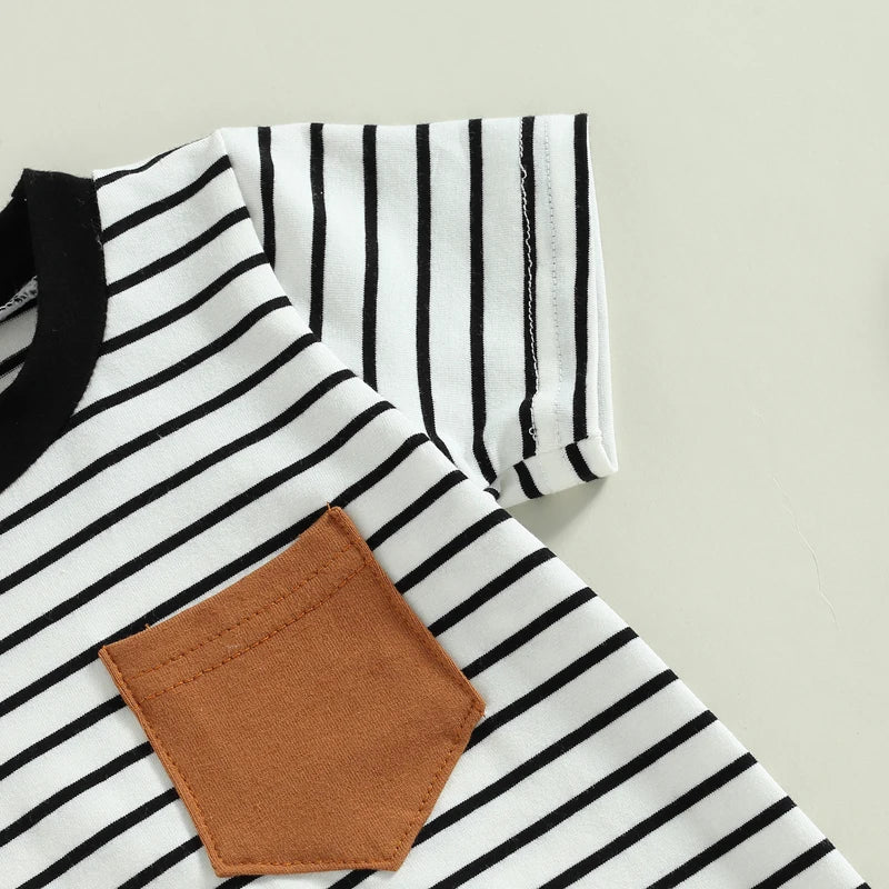 Lioraitiin 0-18M Newborn Baby Boys Summer Jumpsuit Round Neck