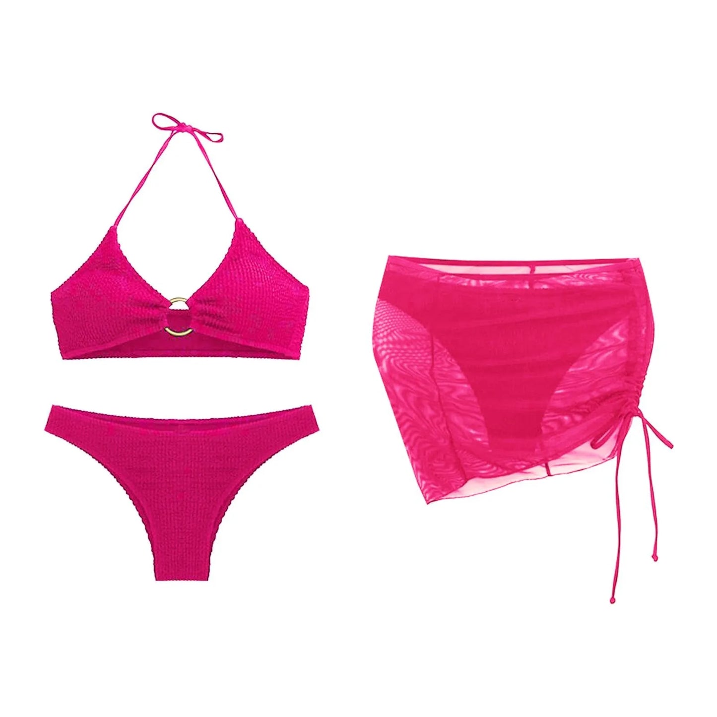 Women Matching Swimsuits Women's 3 Piece Bathing Suits Ring Bikini