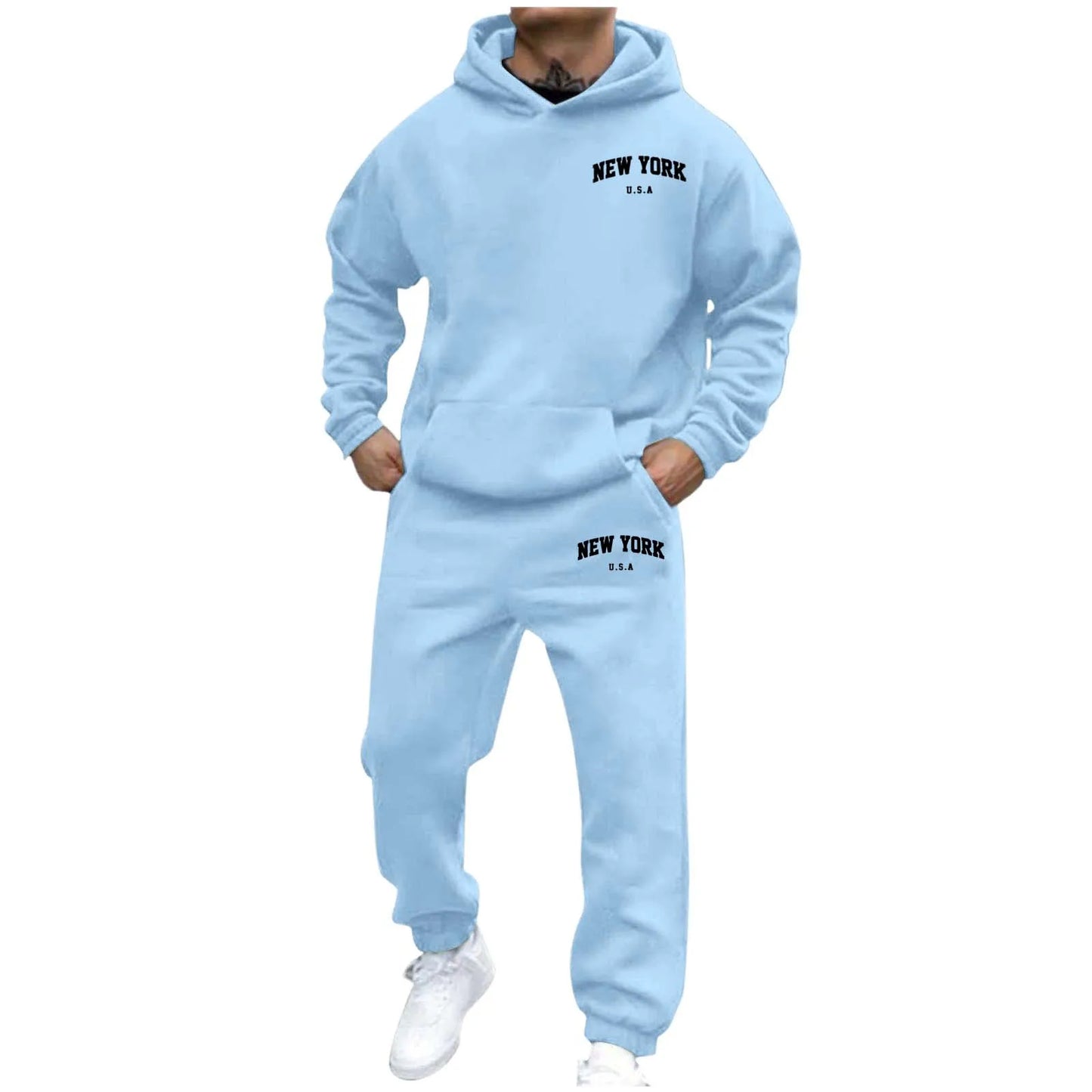 Two Piece Set Printed Oversized Hoodie Men Sweatshirts Hip Hop