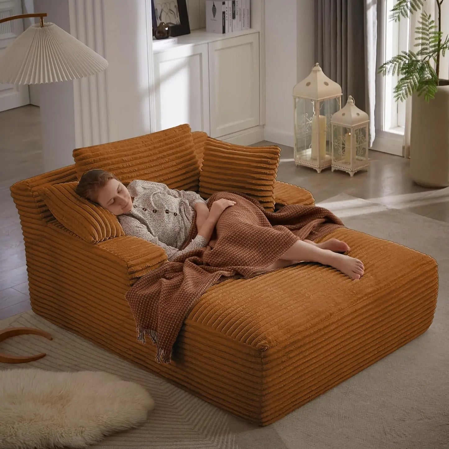 49.2" Oversized Chaise Lounge Chair,Corduroy Fabric Single Sofa Chair