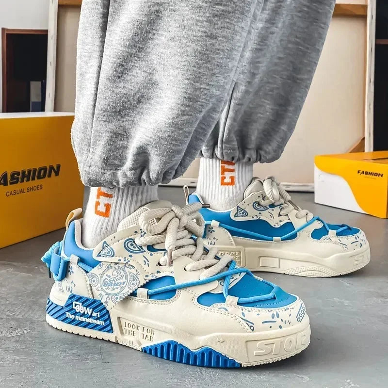 Platform Sneakers for Men Trend Design Graffiti Skateboard