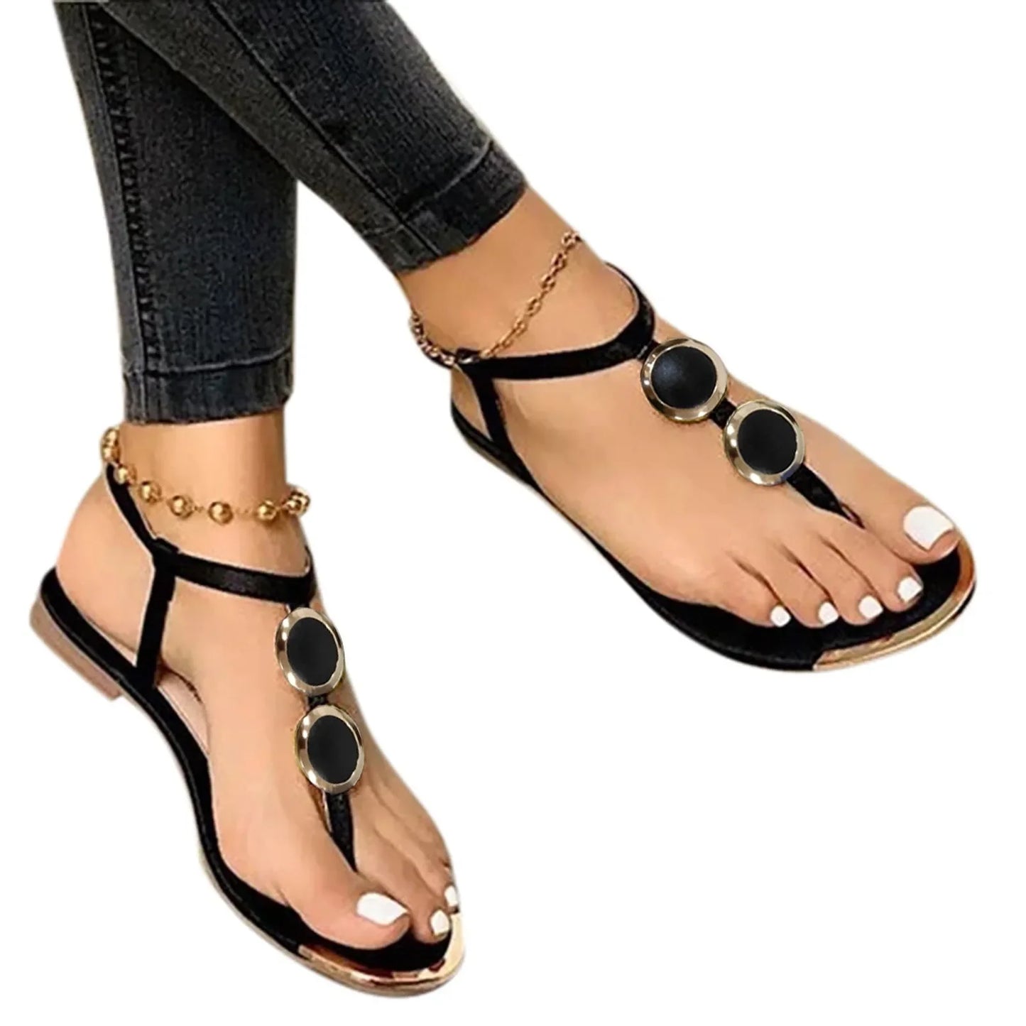 Sandals Women Fashion Casual Beach Outdoor Flip Flop Sandals Metal