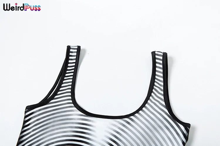 Weird Puss Gradient Print 2 Piece Set Women Skinny Striped Stretch