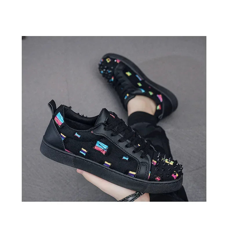 Sneakers Casual Men Designer Rivet Punk Board Shoes Fashion Leather Canvas Breathable