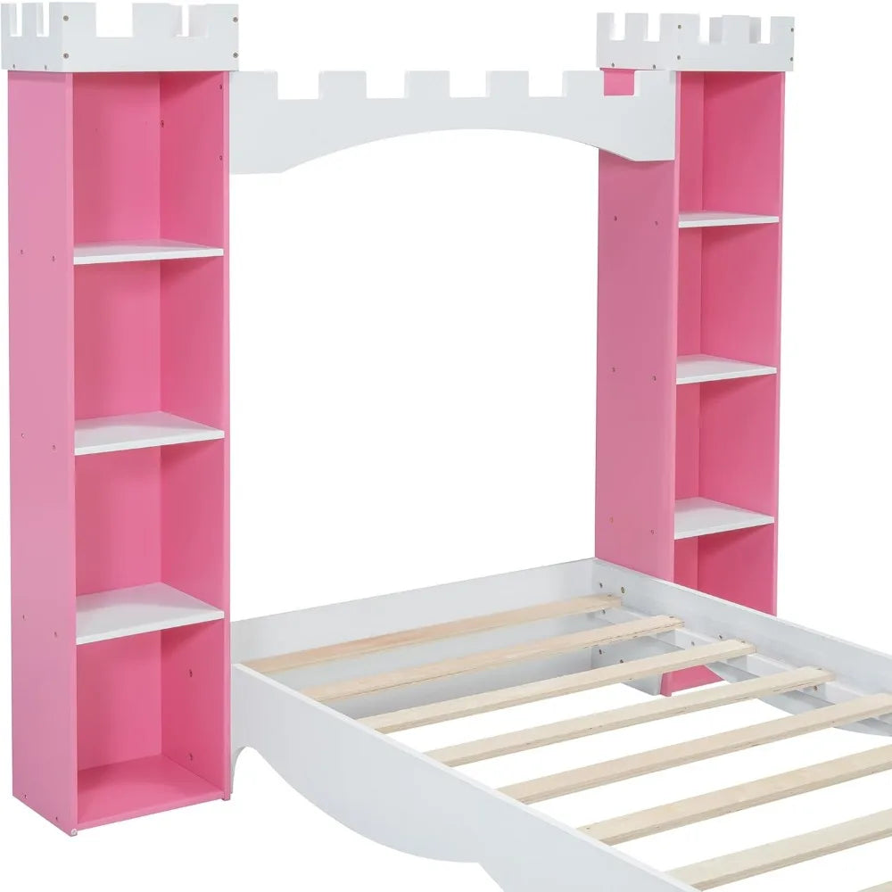 Bed with Storage Shelf, Dreamy Twin Size Platform Bed for Kids Bedroom
