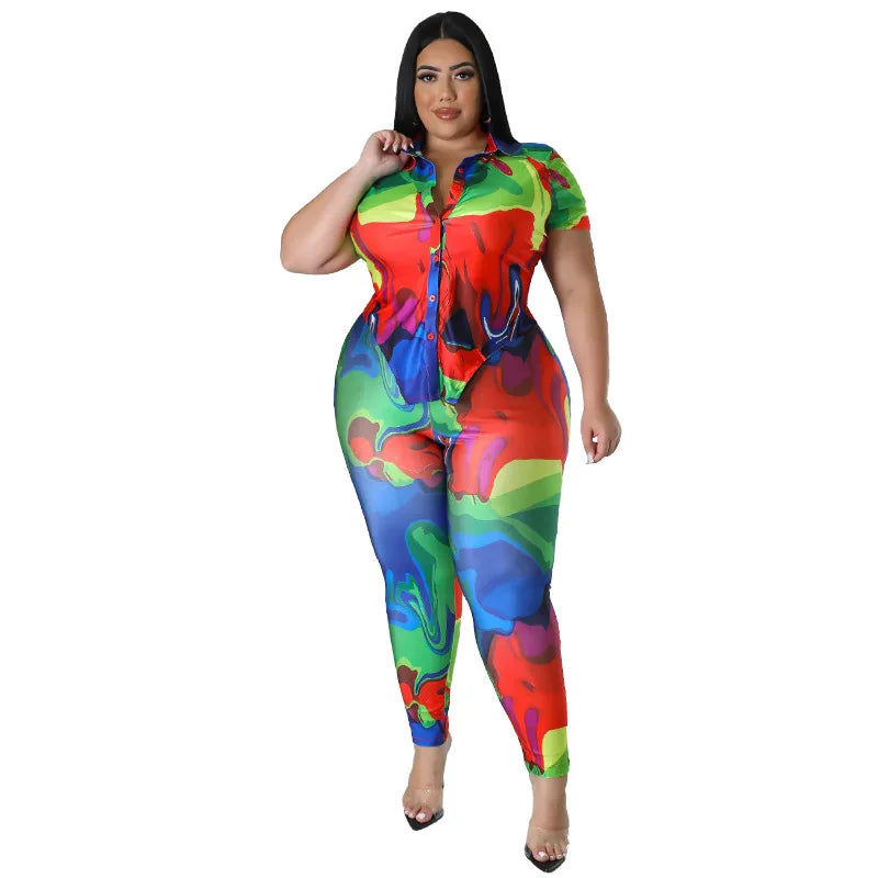 Perl Plus Size Printed Casual Two Piece Set Women Outfit Leisure