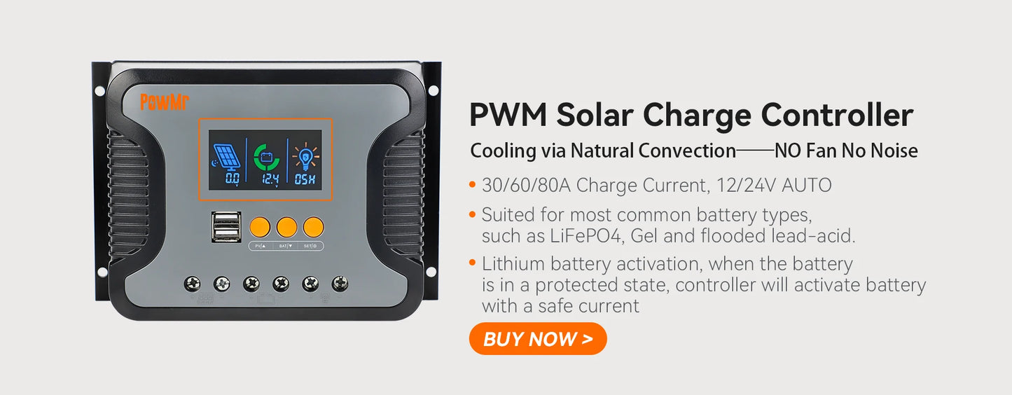 Powmr MPPT Solar Charge Controller 60A 12V 24V 36V 48V Solar Regulator