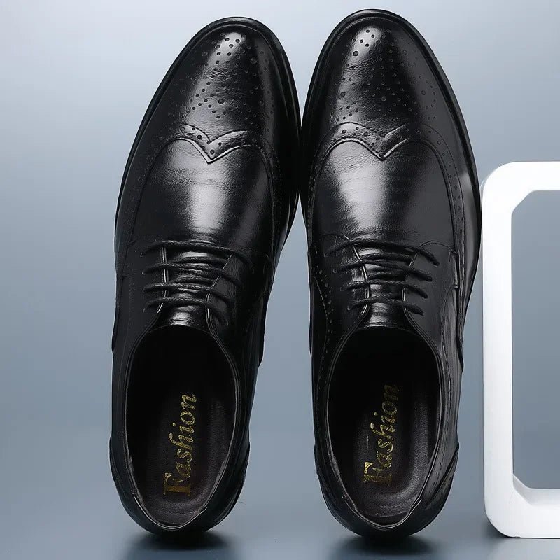 Oxford Shoes Genuine Calfskin Leather Brogue Dress Shoes Classic Business Formal