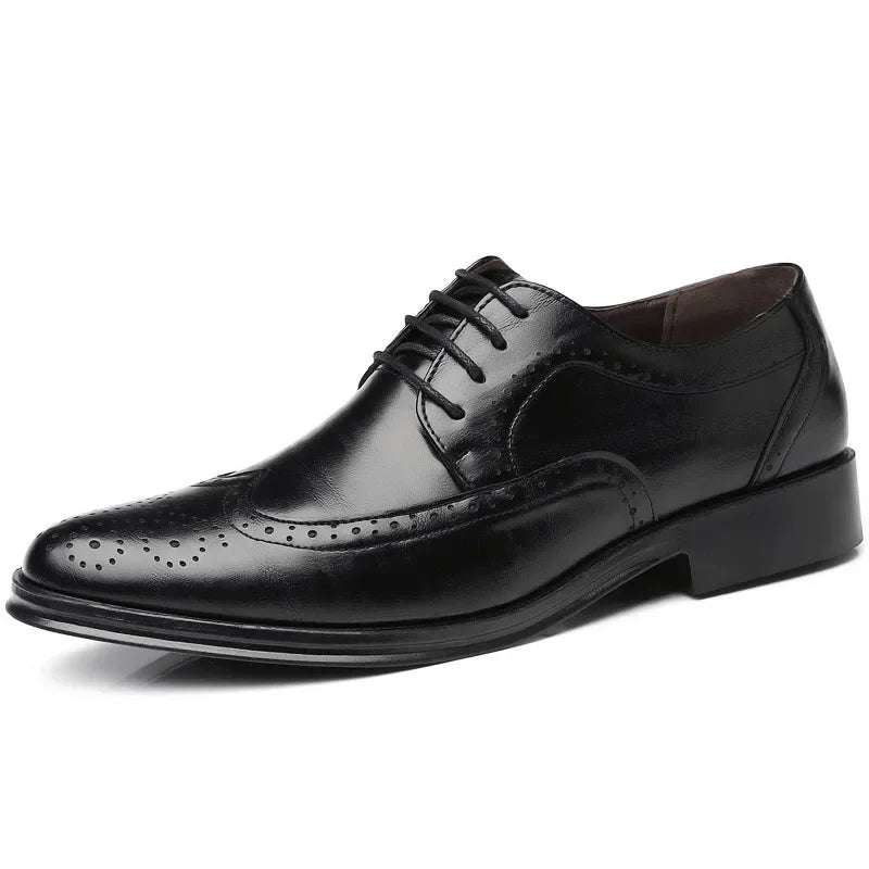 Oxford Shoes Genuine Calfskin Leather Brogue Dress Shoes Classic Business Formal