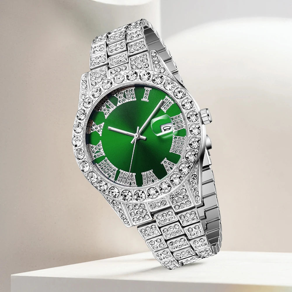 4pcs Men's Casual Quartz Watch Alloy Strap With Date Silver And Alloy Rhinestone