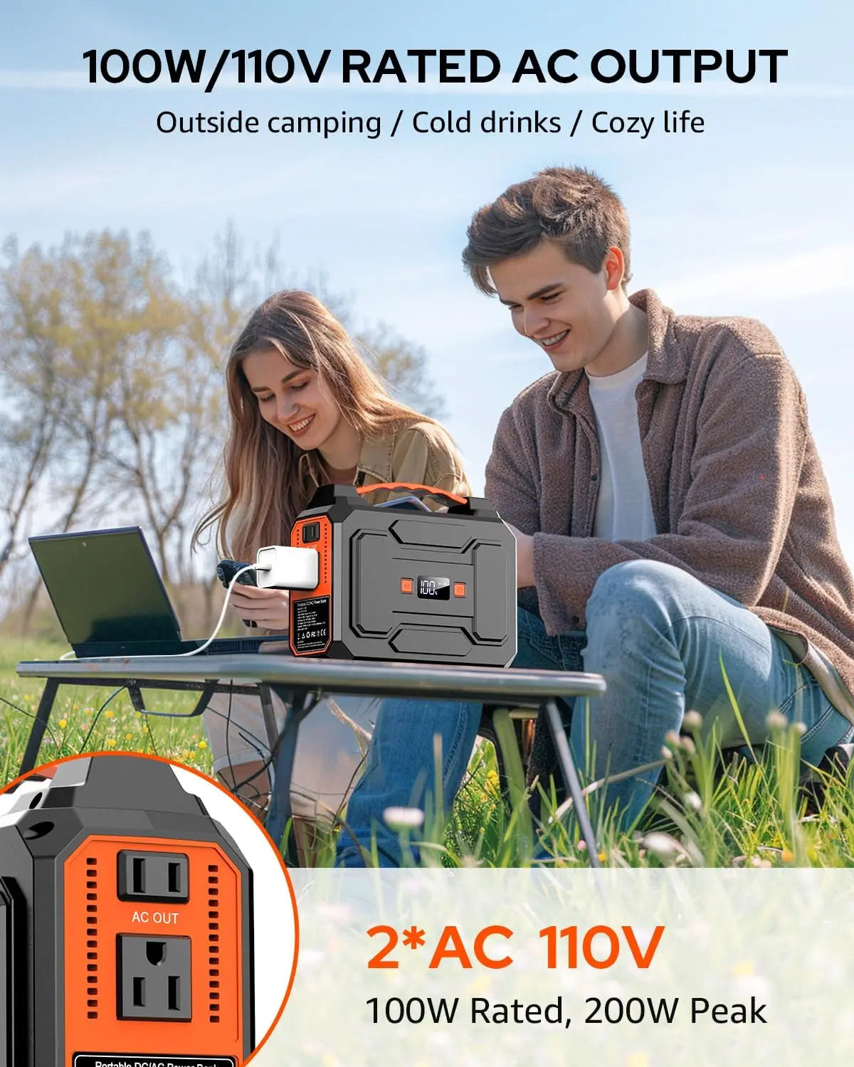 table Power Station Bank 146Wh 200W Peak(100W Rated), Solar Powered Power
