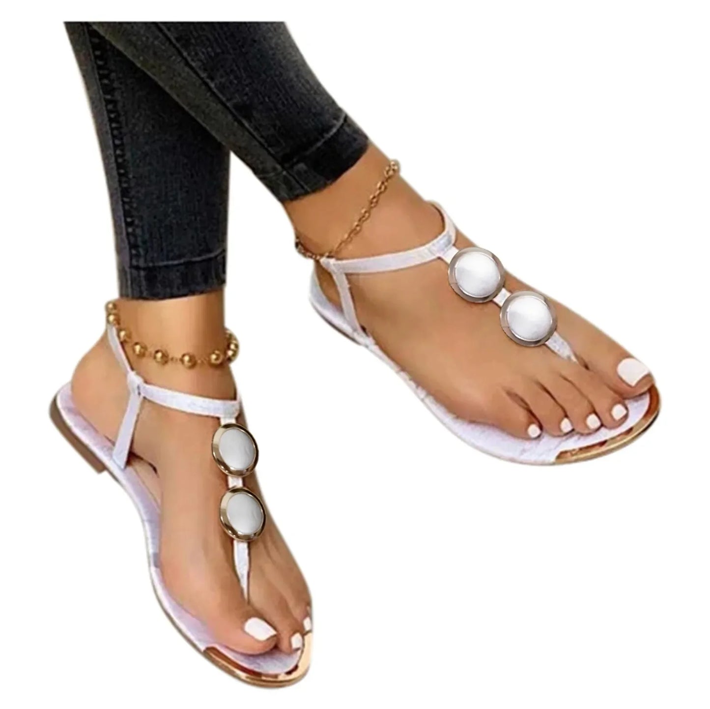 Sandals Women Fashion Casual Beach Outdoor Flip Flop Sandals Metal