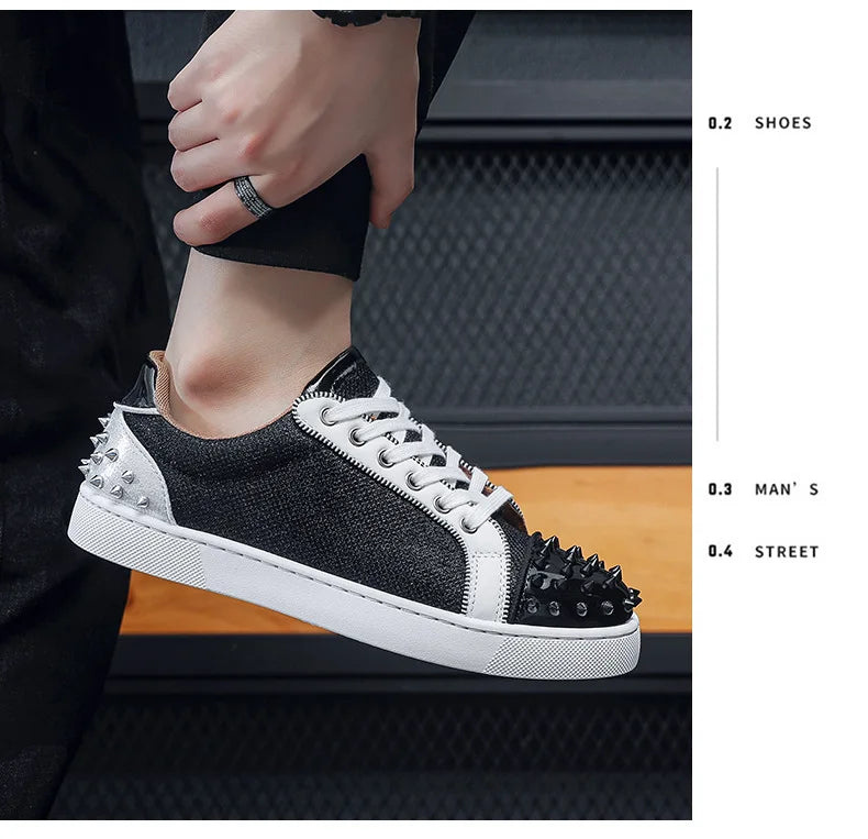 Sneakers Casual Men Designer Rivet Punk Board Shoes Fashion Leather Canvas Breathable