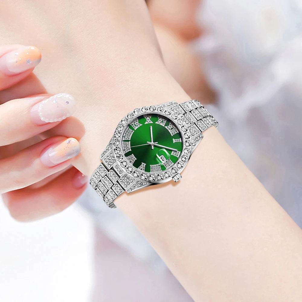 4pcs Men's Casual Quartz Watch Alloy Strap With Date Silver And Alloy Rhinestone