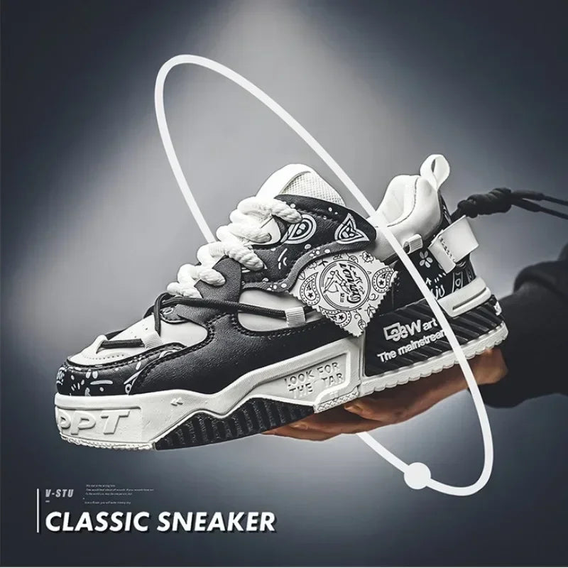 Platform Sneakers for Men Trend Design Graffiti Skateboard