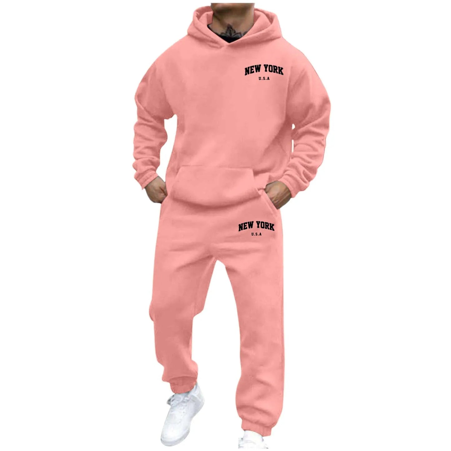 Two Piece Set Printed Oversized Hoodie Men Sweatshirts Hip Hop