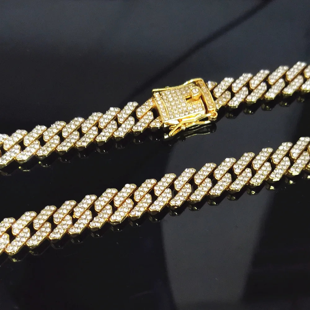 Hip Hop 13MM Rhinestones Prong Iced Out Cuban Link Chain Bracelet