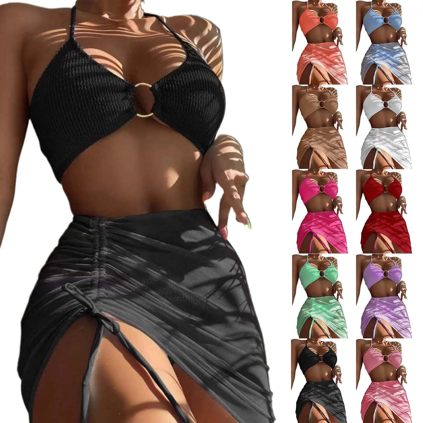 Women Matching Swimsuits Women's 3 Piece Bathing Suits Ring Bikini