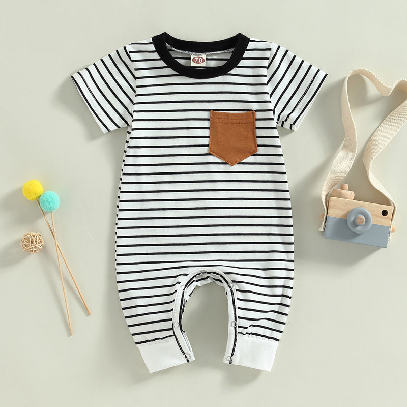 Lioraitiin 0-18M Newborn Baby Boys Summer Jumpsuit Round Neck