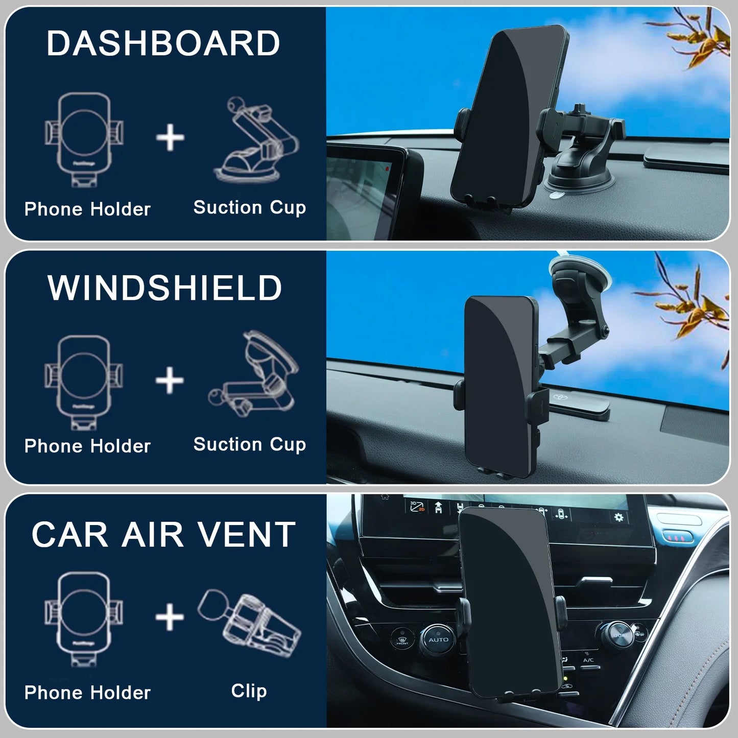 Wireless Car Charger, 15W Fast Charging Auto Clamping Car Charger, windshield