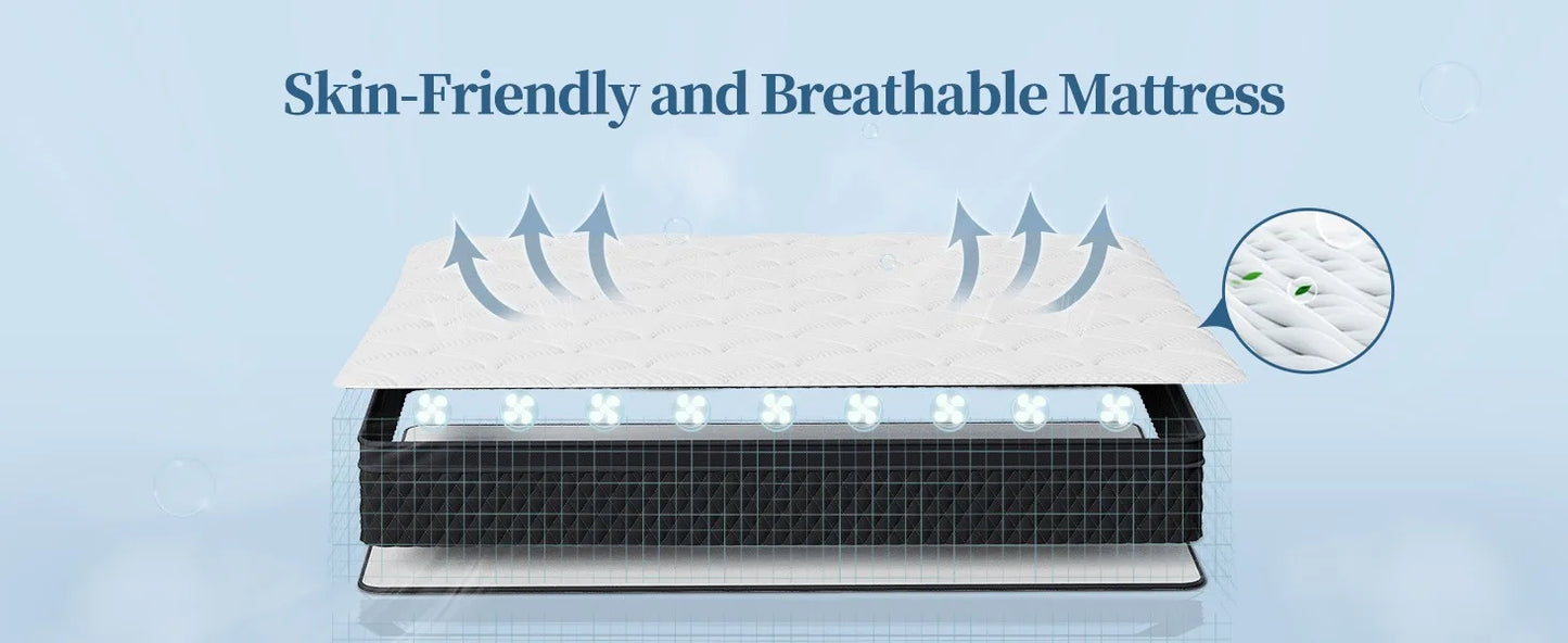 Queen Size Mattress, 12 Inch Memory Foam Hybrid Mattress, Pressure-Relieving Bed in a Box