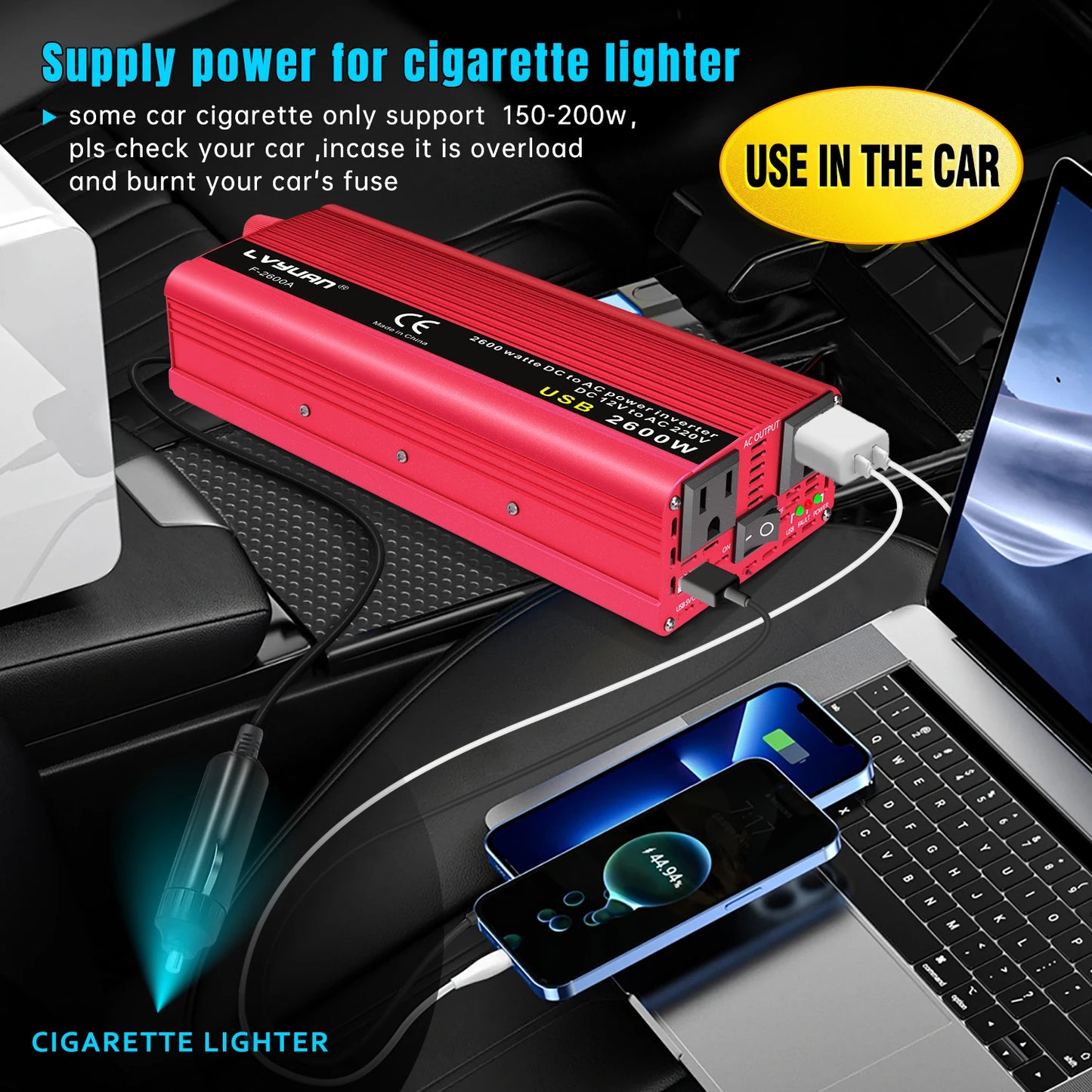 DC12V to AC110V Inverter Power 1500W/2000W/2600W Portable Car Inverter