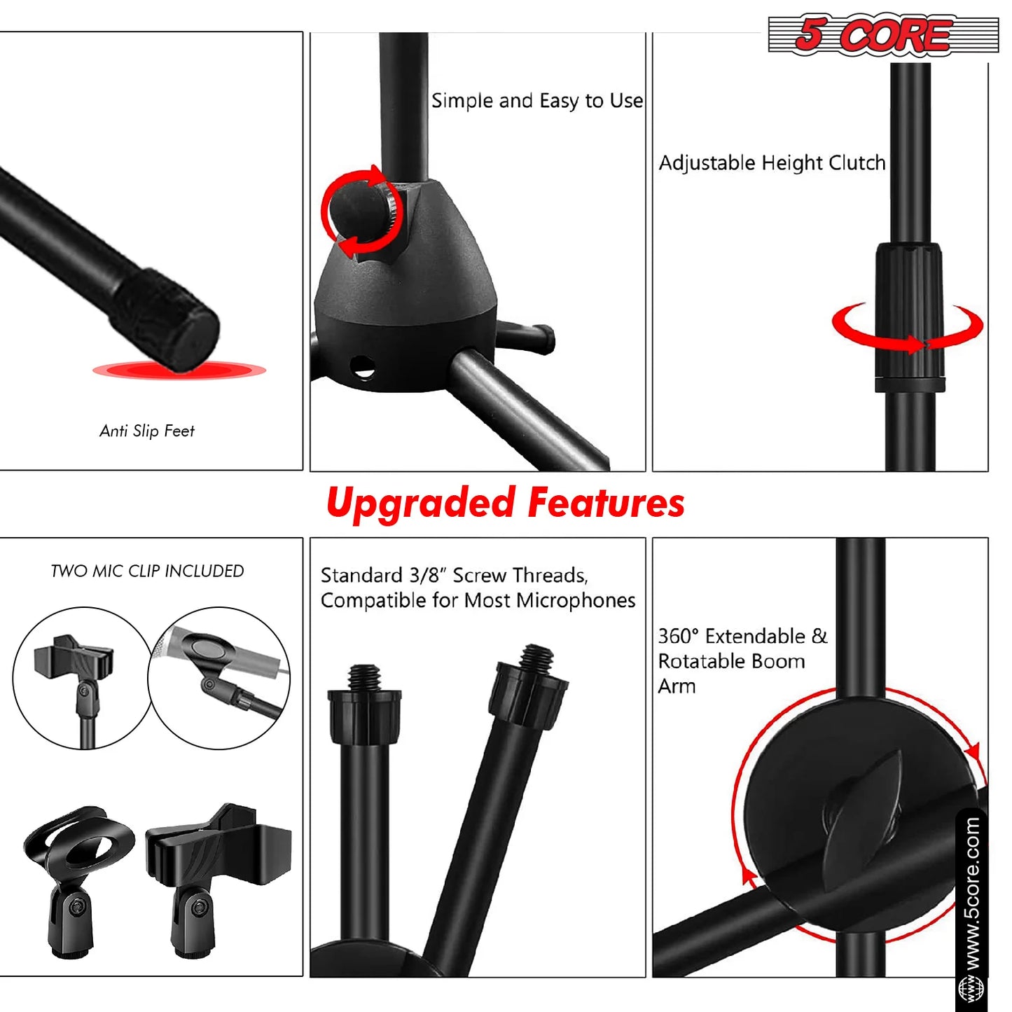 360 Degree Rotating + Dual Mic - MS DBL 5 Core Tripod Mic Stand Microphone Stands