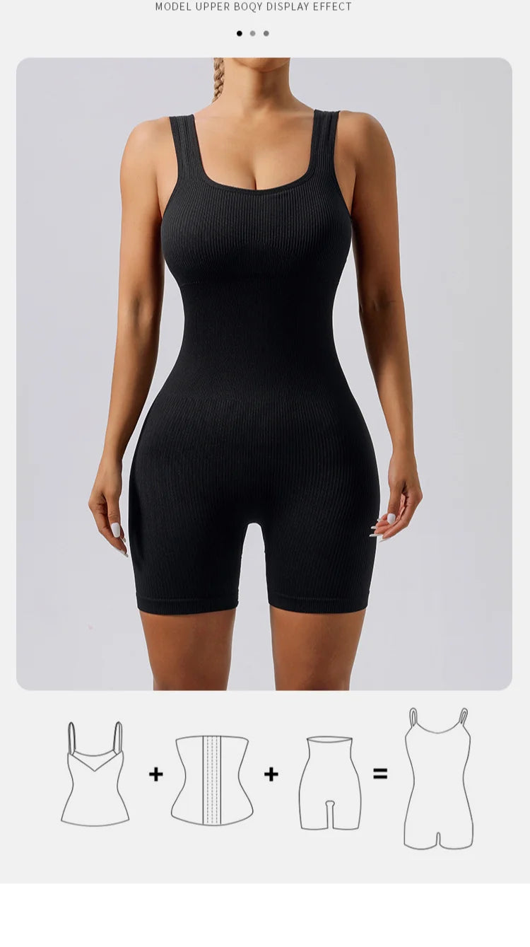 Threaded Jumpsuit Shorts Seamless Elastic Sportswear Fitness