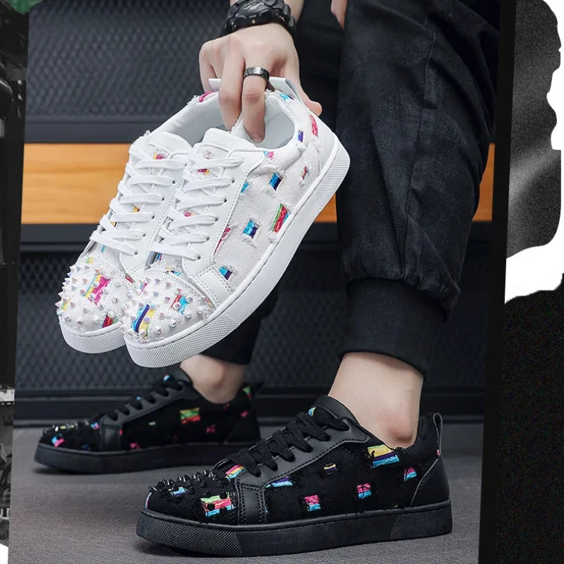 Sneakers Casual Men Designer Rivet Punk Board Shoes Fashion Leather Canvas Breathable