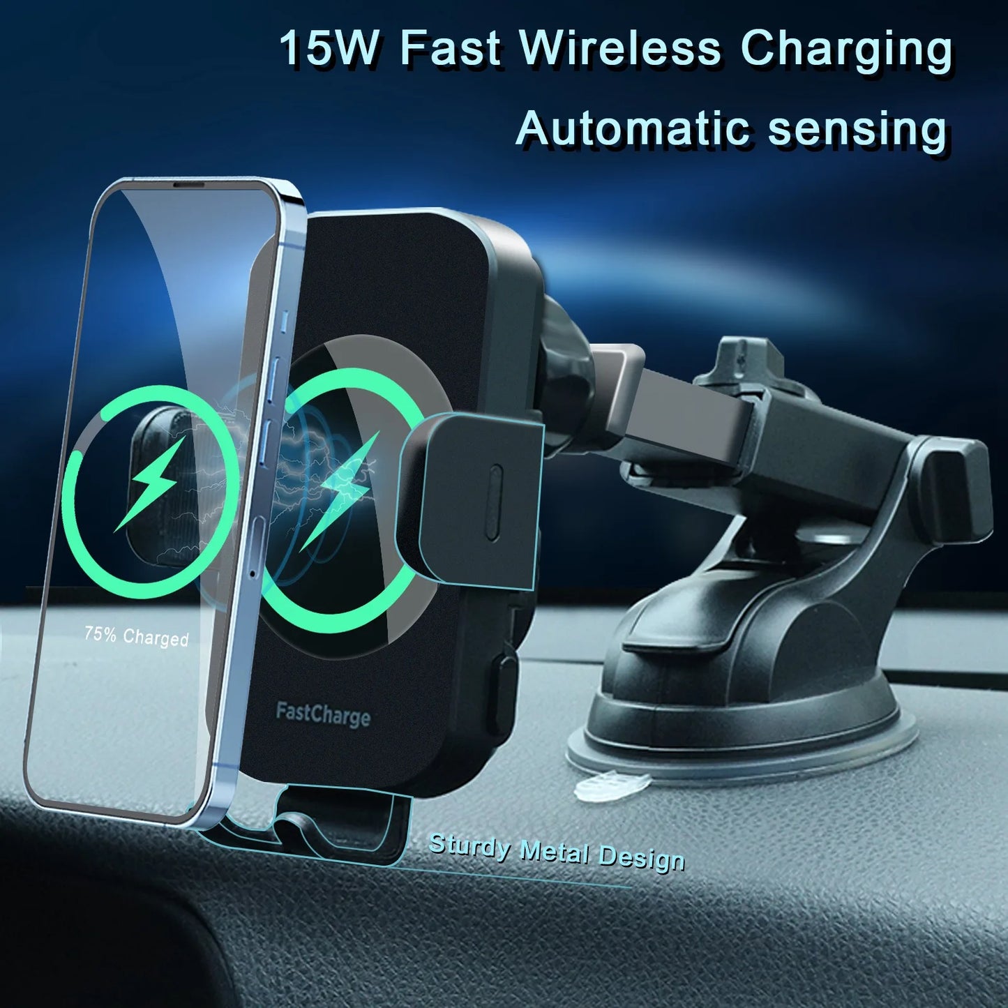 Wireless Car Charger, 15W Fast Charging Auto Clamping Car Charger, windshield