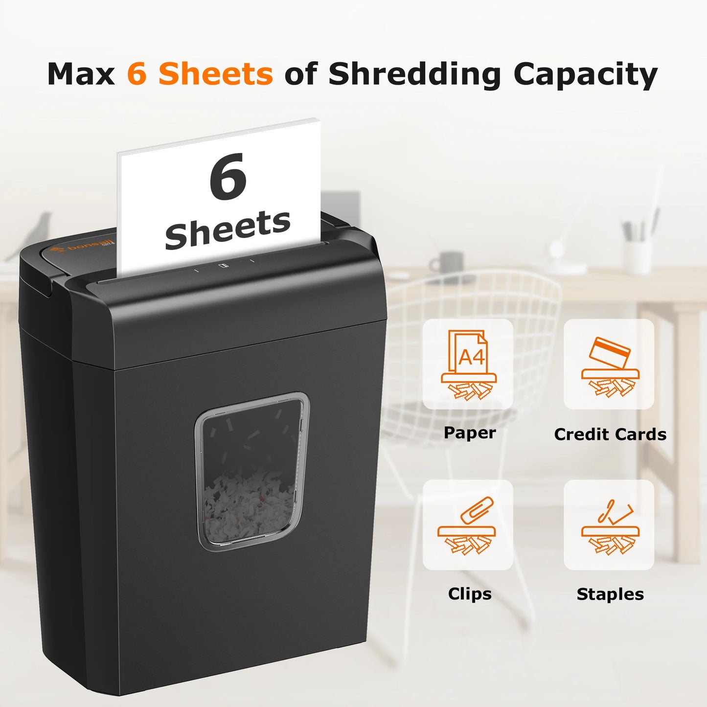 Bonsaii 6-Sheet Cross Cut Paper Shredder for Home Office Use Shredder with Handle
