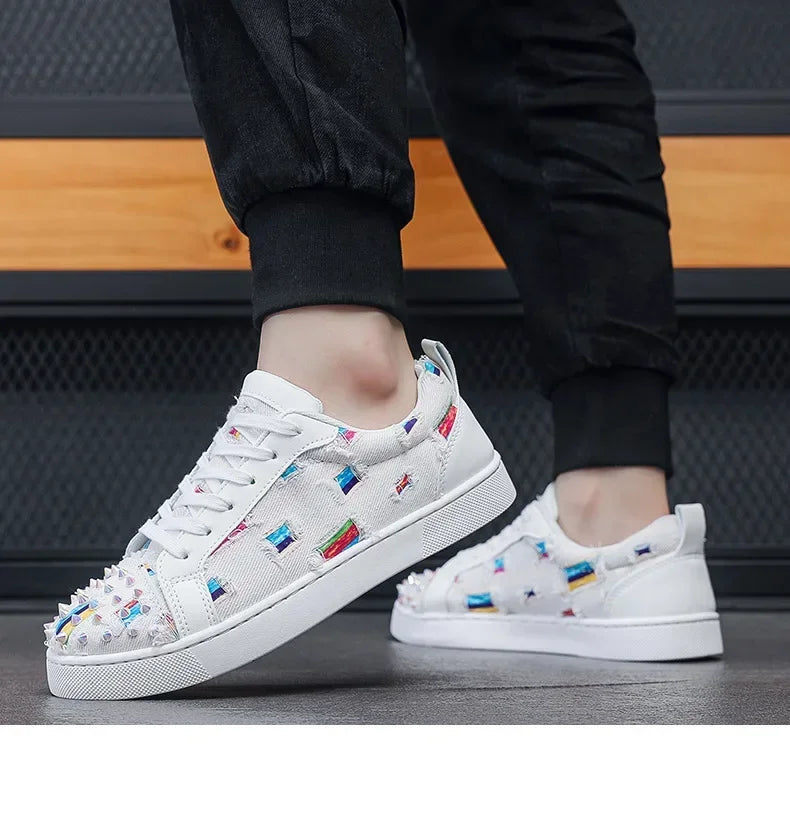 Sneakers Casual Men Designer Rivet Punk Board Shoes Fashion Leather Canvas Breathable