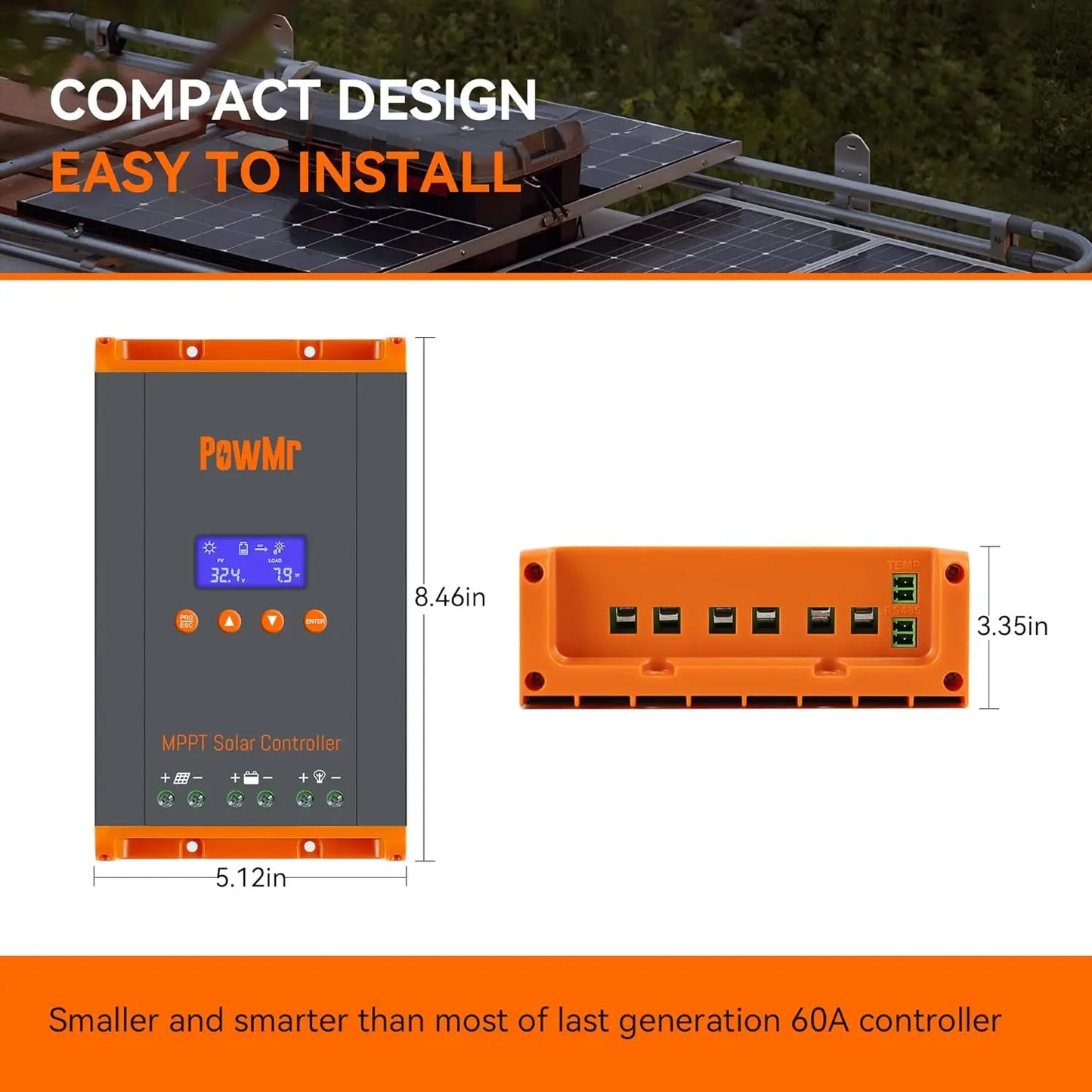 PowMr New 60A MPPT Solar Charge Controller 12V/24V/36V/48V LCD Dispaly Max Solar