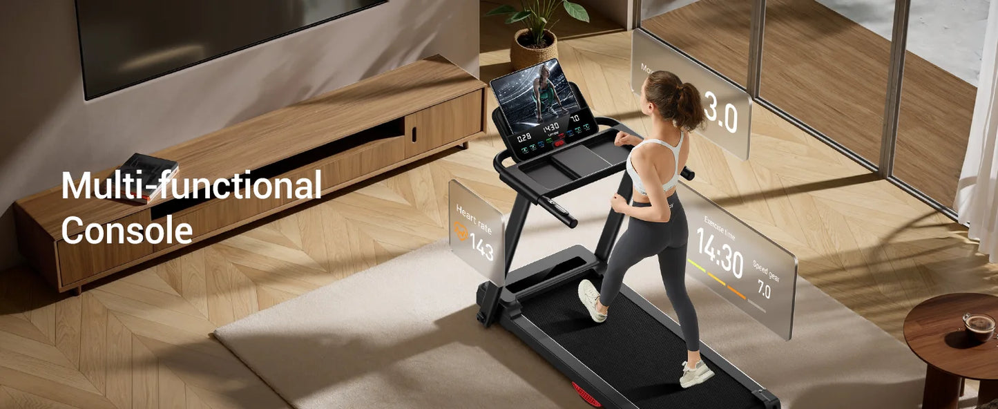 3.0HP Brushless Foldable Home Treadmill | 300LB Capacity | HR Monitor & Dual Shock