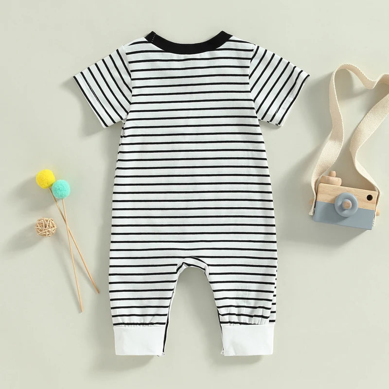 Lioraitiin 0-18M Newborn Baby Boys Summer Jumpsuit Round Neck
