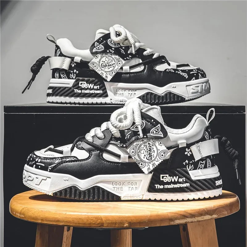Platform Sneakers for Men Trend Design Graffiti Skateboard