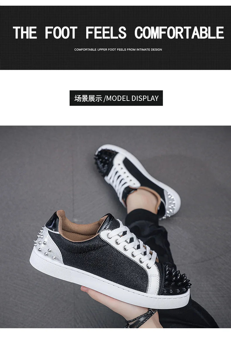 Sneakers Casual Men Designer Rivet Punk Board Shoes Fashion Leather Canvas Breathable
