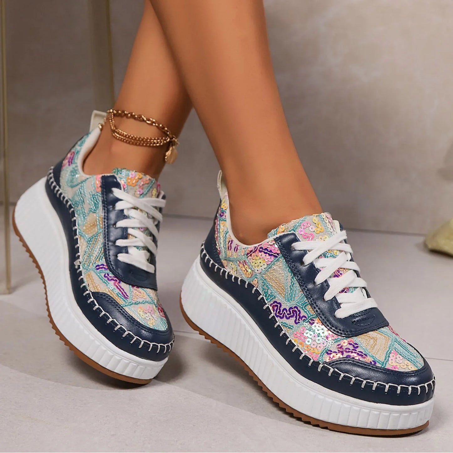 Women'S Thick Bottom Shoes Fashion Lacing Board Soft Bottom Flat Sports