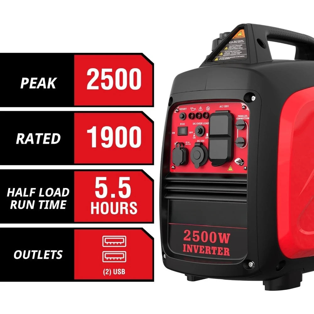 2500-Watt Gas Powered Portable Inverter Generator, Super Quiet for Camping