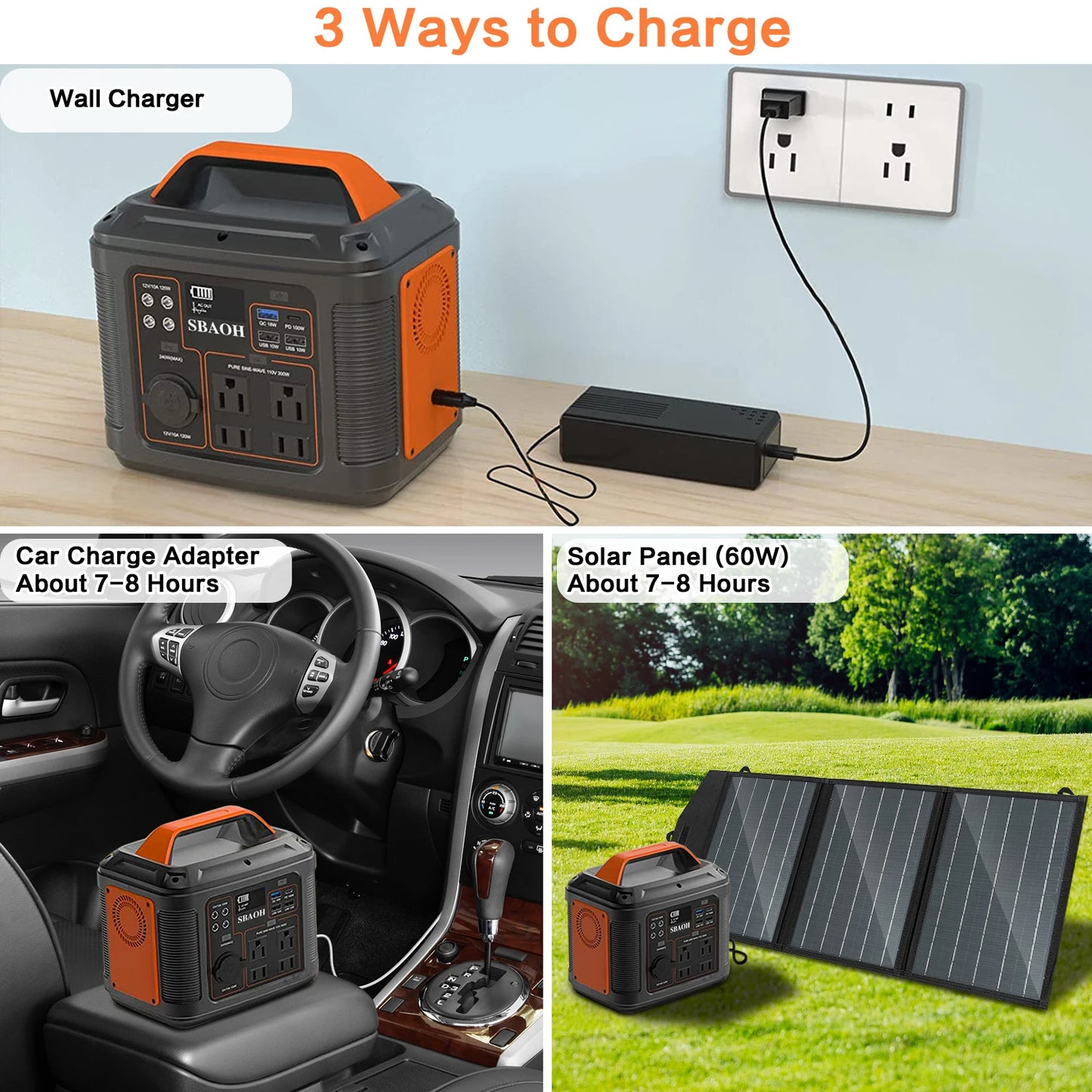 300W Portable Power Station,296Wh 80000mAh Outdoor Solar Generator Quick Charge 110V AC DC Ports for Home Backup,Outdoor RV Camp