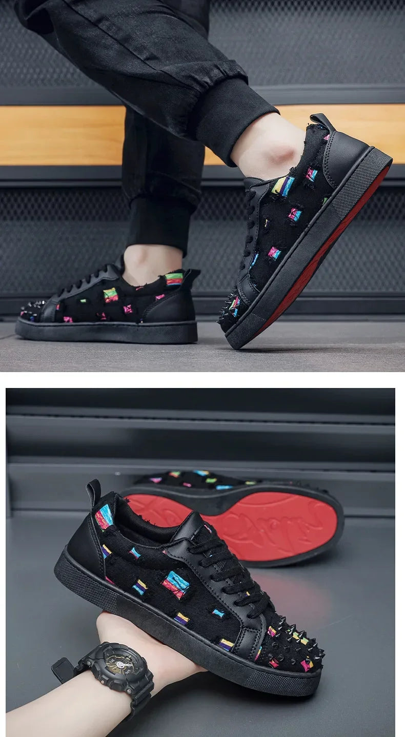 Sneakers Casual Men Designer Rivet Punk Board Shoes Fashion Leather Canvas Breathable