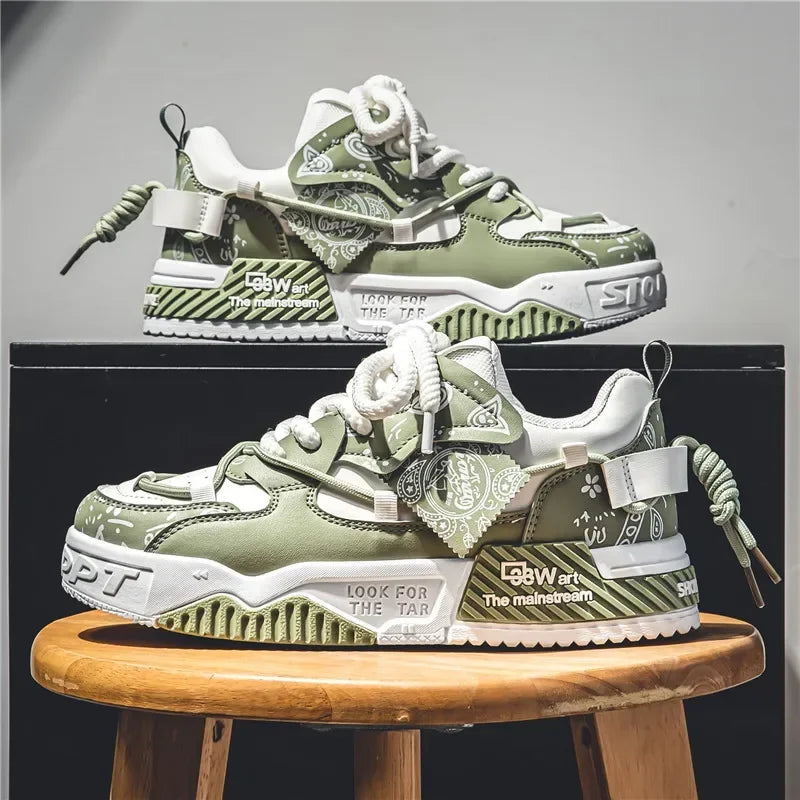 Platform Sneakers for Men Trend Design Graffiti Skateboard