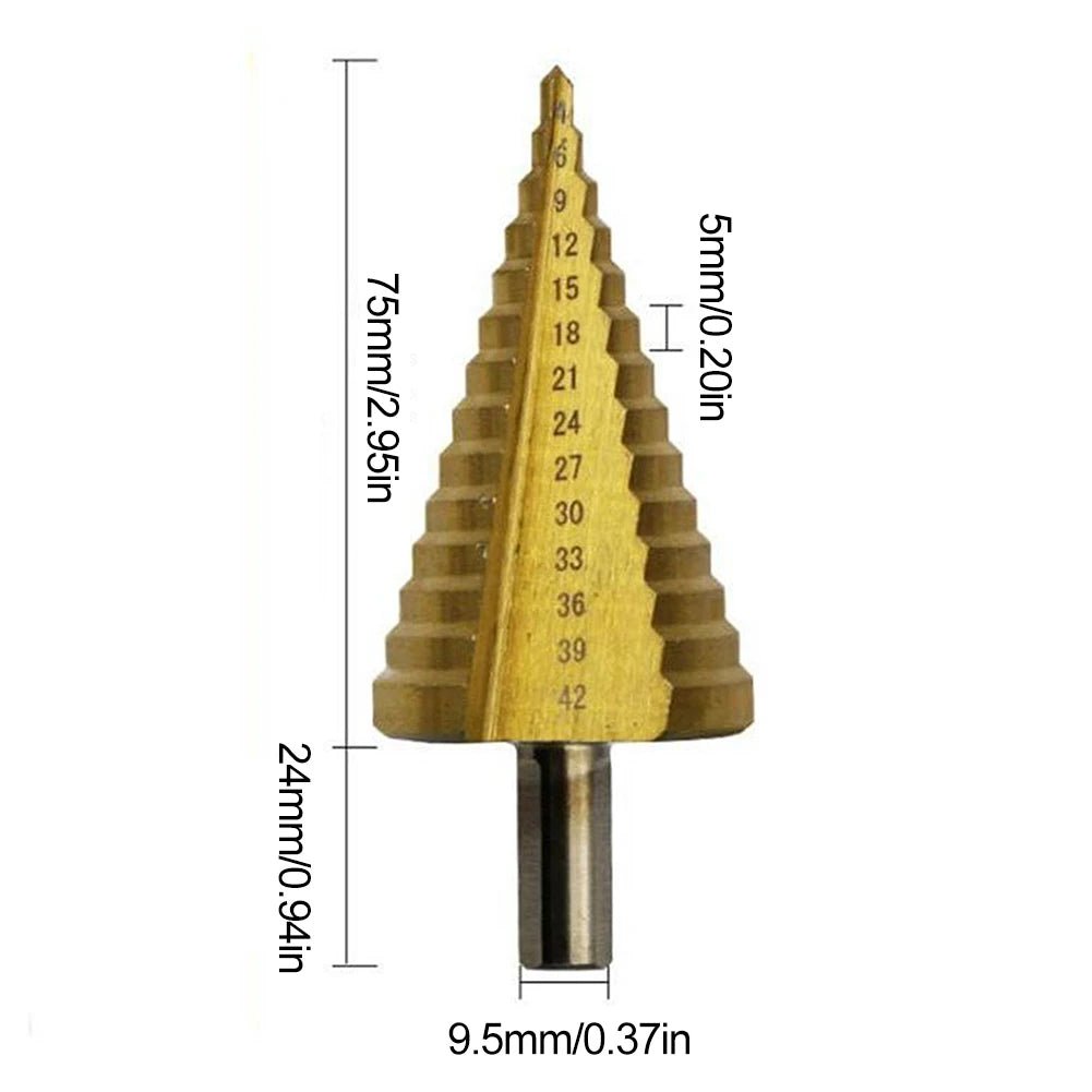 1Pcs 4-42 Mm Titanium Coated Step Drill Bit HSS Wood Metal High Speed