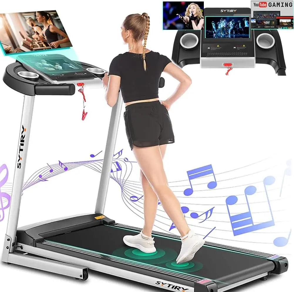 Treadmills with TV Screen and WiFi, Smart Folding Treadmill Machine, 3D Virtual Sports Scene