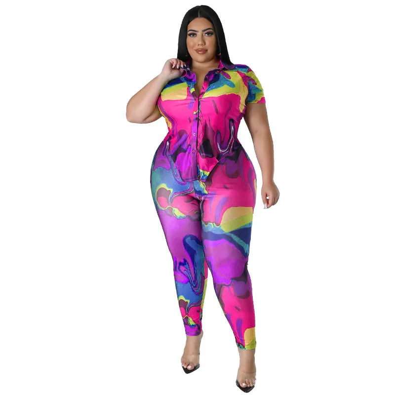 Perl Plus Size Printed Casual Two Piece Set Women Outfit Leisure